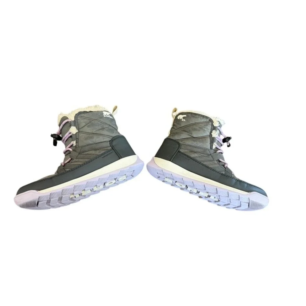 Sorel Whitney II Waterproof Snow Boots Kids Gray Lavender Faux Fur Final‎ Sale